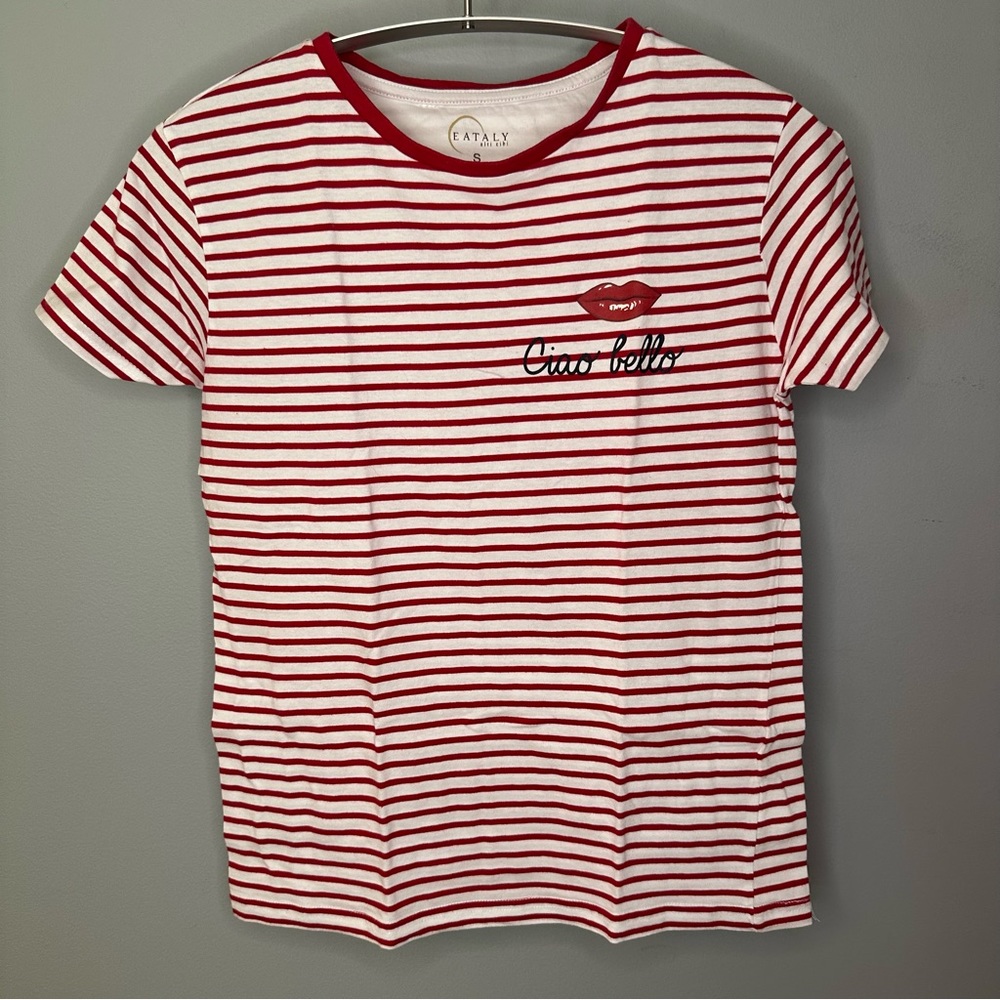 Eataly Ciao Bello Red and White Striped Tee Shirt — Size S